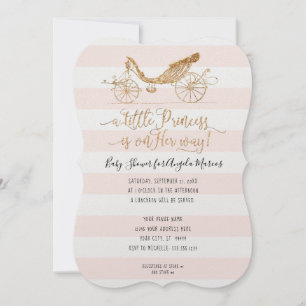 Invitation Elégante Princesse Carriage Gold Baby Girl Douche