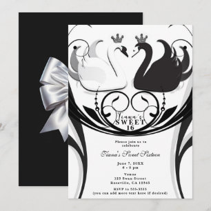 Invitation Élégante princesse cygne noir et blanc Sweet 16 Pa