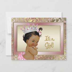 Invitation Élégante Princesse Ethnique Baby shower rose et or
