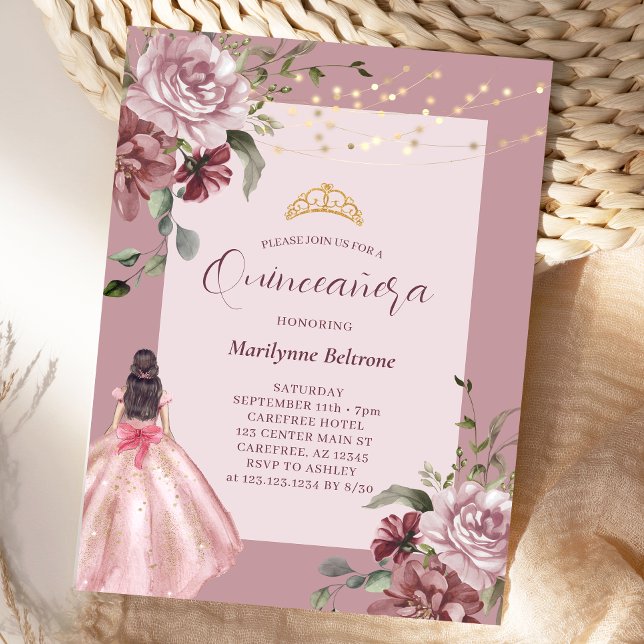 Invitation Élégante princesse Floral Quinceañera (Créateur téléchargé)