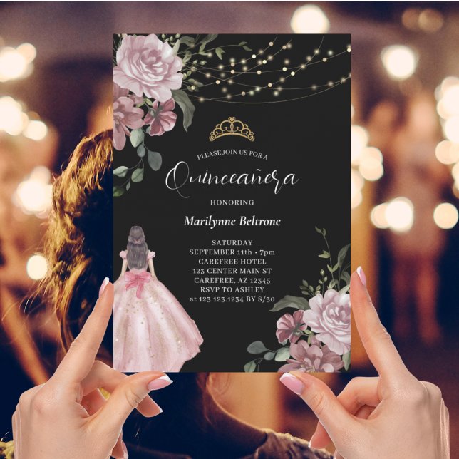 Invitation Elégante Princesse Florale Moderne Quinceañera (Créateur téléchargé)