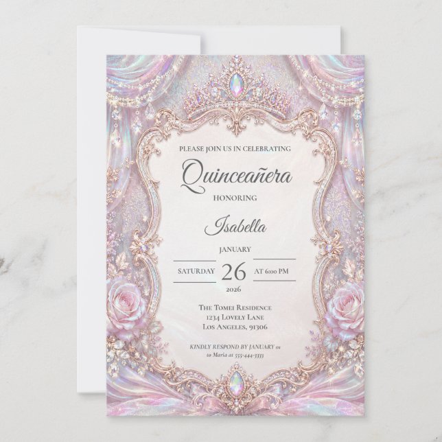 Invitation Élégante Princesse Iridescente Quinceañera (Devant)