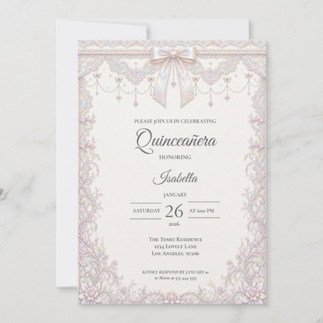 Invitation Élégante Princesse Iridescente Quinceañera (Devant)