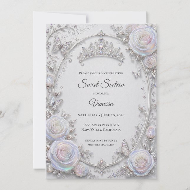 Invitation Elégante Princesse Iridescente Sweet 16 (Devant)