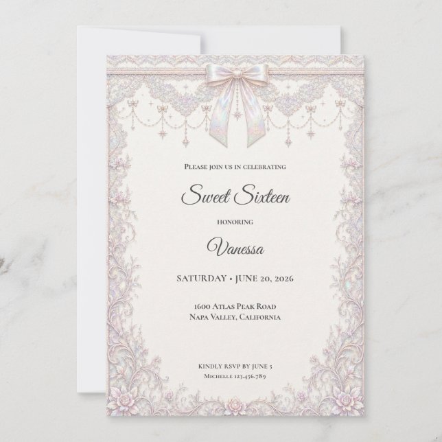 Invitation Élégante Princesse Iridescente Sweet 16 (Devant)