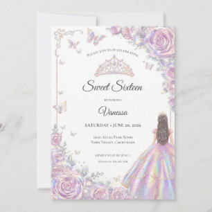 Invitation Elégante Princesse Iridescente Sweet 16