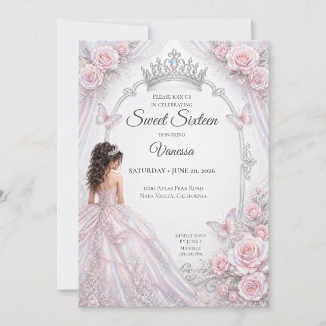 Invitation Elégante Princesse Iridescente Sweet 16 (Devant)