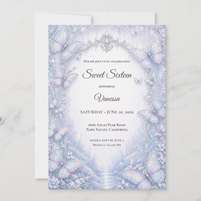 Invitation Élégante Princesse Iridescente Sweet 16 (Devant)