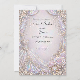 Invitation Élégante Princesse Iridescente Sweet 16