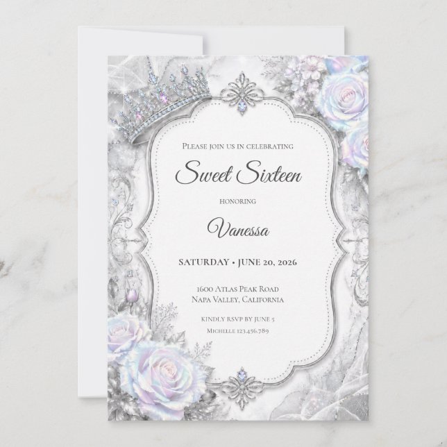 Invitation Elégante Princesse Iridescente Sweet 16 (Devant)