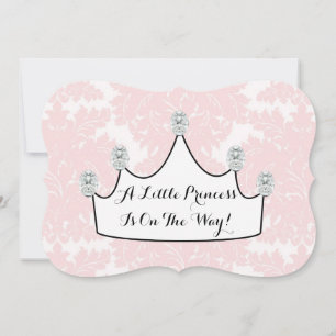 Invitation Élégante Princesse Pink Damask Baby Girl Douche