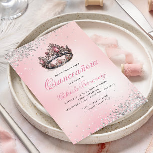Invitation Élégante princesse rose Crown Quinceanera