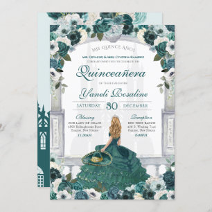 Invitation Élégante princesse Rose verte Charro Quinceañera