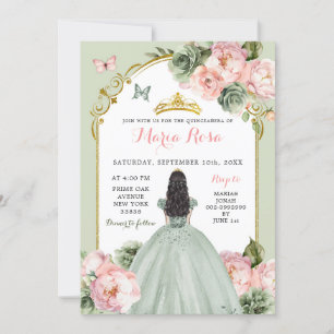 Invitation Elégante Princesse Sage Green Dusty Rose Quinceañe