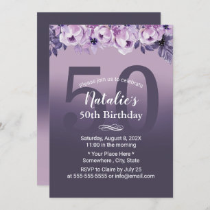Invitation Élégante Purple Floral Girl 50e fête d'anniversair