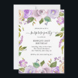 Invitation Élégante Purple Floral Surprise fête d'anniversair<br><div class="desc">Invitation à la fête d'anniversaire fleurie violette avec une bordure d'élégantes fleurs aquarelles peintes dans les tons violet pastel,  lavande,  lilas et ivoire. L'exemple montre le modèle édité pour un 21ème anniversaire,  mais peut être modifié à n'importe quelle année.</div>
