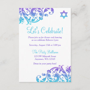 Invitation Elégante Purple Turquoise Flourdissant Bat mitzvah