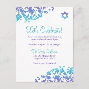 Invitation Elégante Purple Turquoise Flourdissant Bat mitzvah
