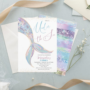 Invitation Elégante Queue de sirène d'aquarelle inférieure à