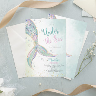 Invitation Elégante Queue De Sirène D'Aquarelle Moins De 2E A