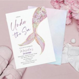 Invitation Elégante Queue de sirène d'aquarelle sous 3e anniv