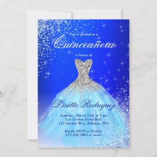 Invitation Elégante Quinceanera Argent Et Bleue