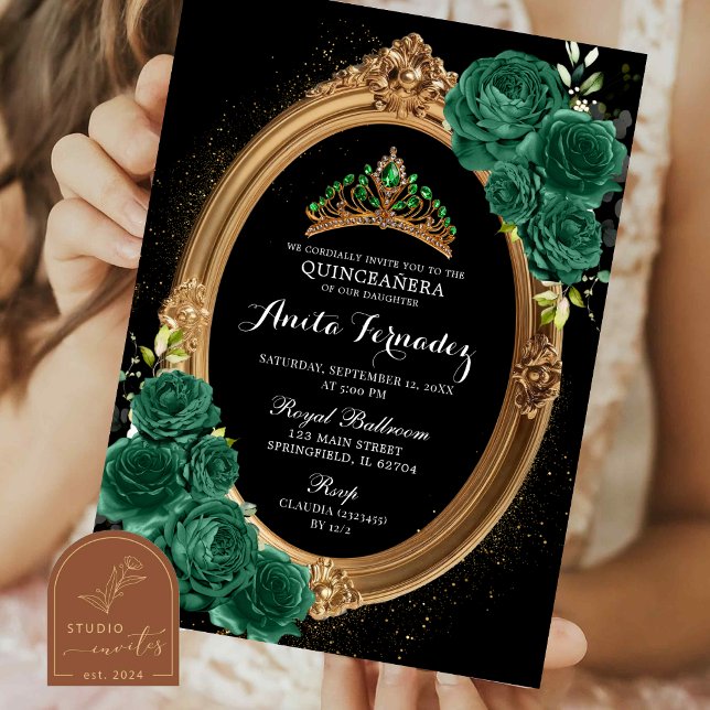 Invitation Elégante Quinceanera Black Emerald Green Invitatio (Créateur téléchargé)