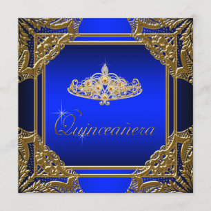 Invitation Élégante Quinceanera Bleu Royal et Or