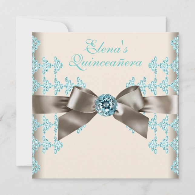 Invitation Elégante Quinceanera Bleue Brown et Turquoise (Devant)