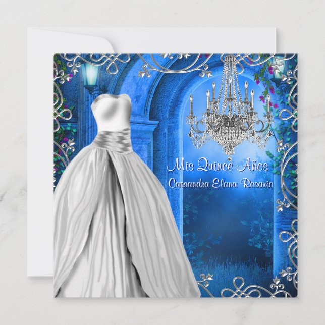Invitation Elégante Quinceanera Bleue de la Marine Royale Arg (Devant)