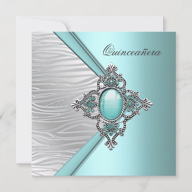 Invitation Elégante Quinceanera Bleue Turquoise (Devant)