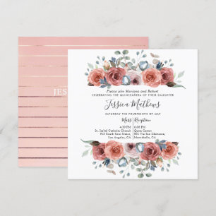 Invitation Elégante Quinceanera, Blush et Dusty Blue Floral