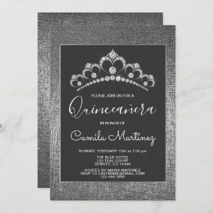 Invitation Elégante Quinceanera d'argent avec Tiara