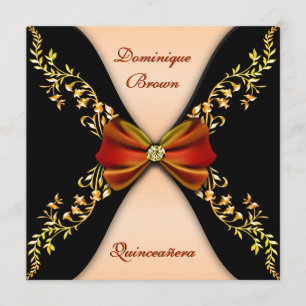 Invitation Élégante Quinceanera d'Orange Black Diamond Bow