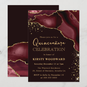 Invitation Élégante Quinceañera en Agate Bourguignon et Or