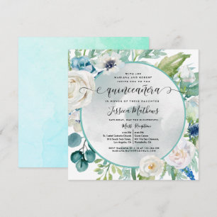 Invitation Elégante Quinceañera en Aqua Turquoise Turquoise F