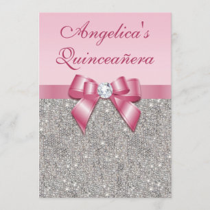 Invitation Élégante Quinceañera Faux Séquins d'argent de Bow