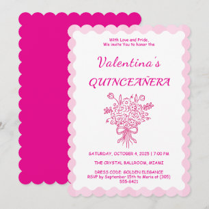 Invitation Elégante Quinceañera Floral Bouquet Rose et blan