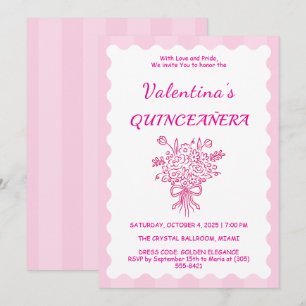 Invitation Elégante Quinceañera Floral Bouquet Rose et blan