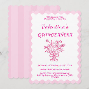 Invitation Elégante Quinceañera Floral Bouquet Rose et blan