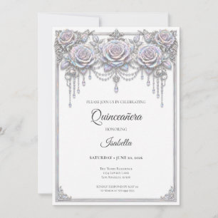 Invitation Élégante Quinceañera Florale Iridescente