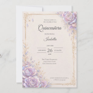 Invitation Élégante Quinceañera Florale Iridescente