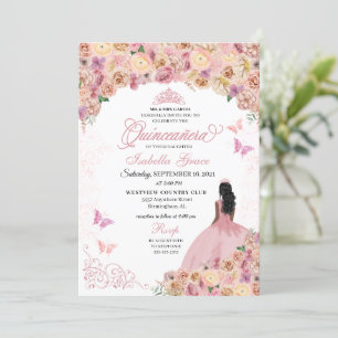Invitation Elégante Quinceanera Florale Peach Rose Push