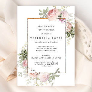 Invitation Élégante Quinceanera florale rose pâle