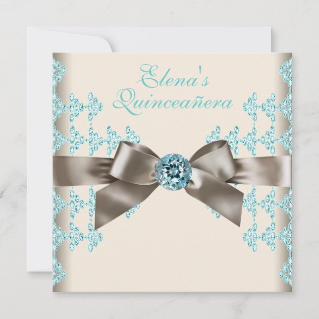 Invitation Elégante Quinceanera marron et bleu sarcelle (Devant)