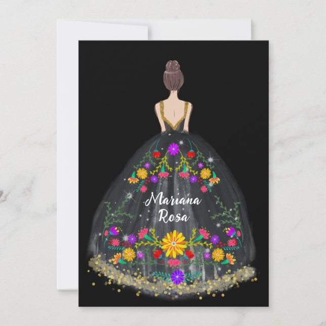 Invitation Elégante Quinceanera Mexicaine Fiesta Floral Anniv (Devant)