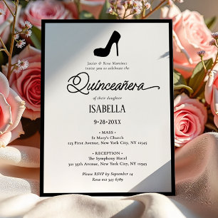 Invitation Élégante Quinceañera Minimaliste Noir & Blanc