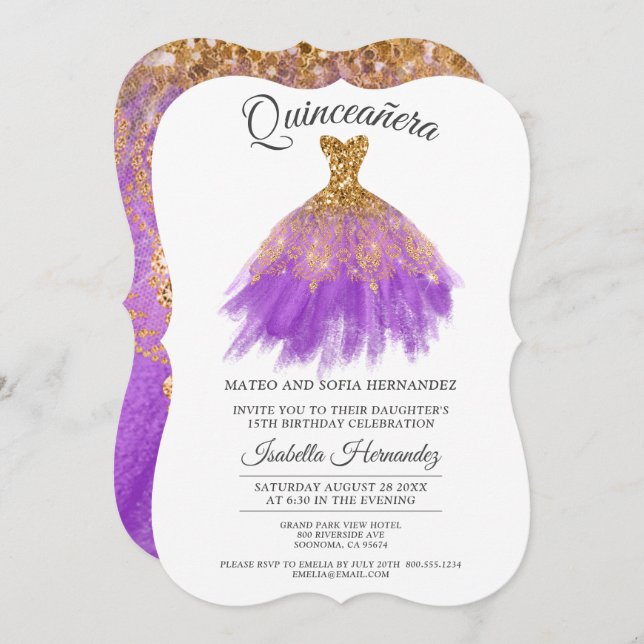 Invitation Elégante Quinceanera Mis Quince Parties scintillan (Devant / Derrière)