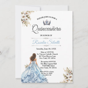 Invitation Elégante Quinceanera moderne bleu et argent