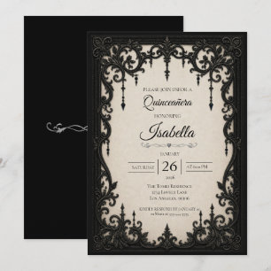 Invitation Élégante Quinceañera noir et blanc